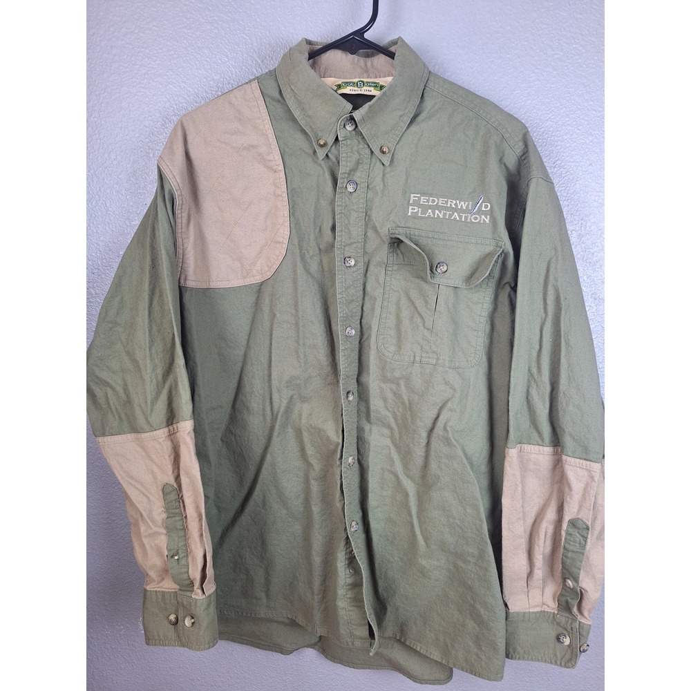 Bob Allen Shooting Shirt Mens XL Olive Green Tan Quilted Patch Federwild Hunting